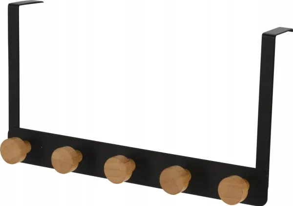 Storage Solutions dørmontert knagerekke svart metall, 5 trehåndtak, 33,5 cm (Category: morelenet Hjem & hage Innredning og dekor Knagerekker Kna...