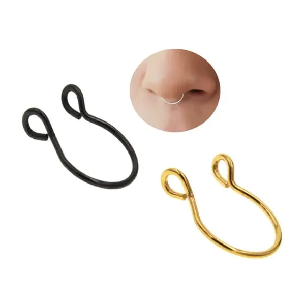 2-pack falske piercing Lip Nose Septum Lip Ring Gold Black