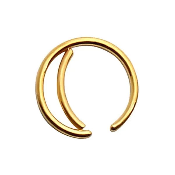 Fake Nese Ring Dobbel Septum Piercing Clip-On Gold