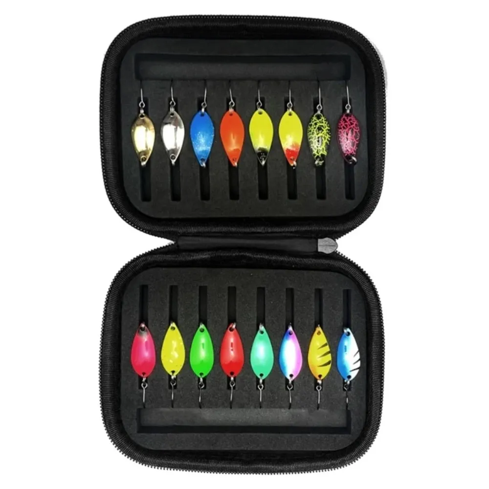 16 stk 2,5 g 3,5 g 5 g ørretfiskeagn Flimmer Drag Spinner med oppbevaringspose