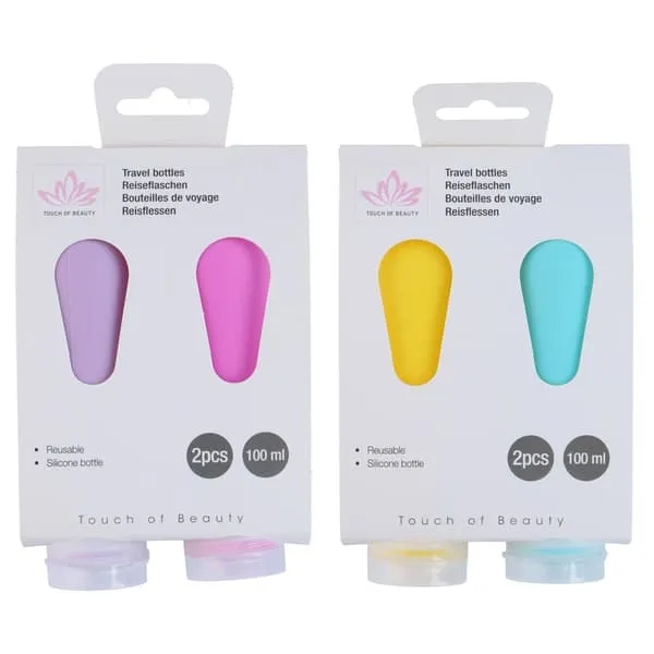 Reiseflasker i silikon 100 ml, 2-pakning, gjenbrukbare