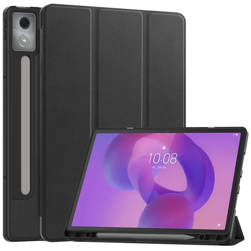 For Lenovo Idea Tab Pro Case Tri-Fold stativdeksel med penneholder - svart