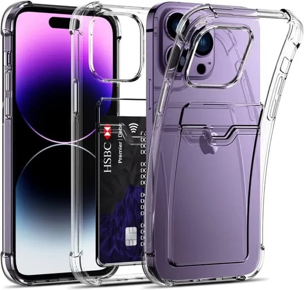 Gjennomsiktig iPhone-deksel med kortholder - Mange modeller