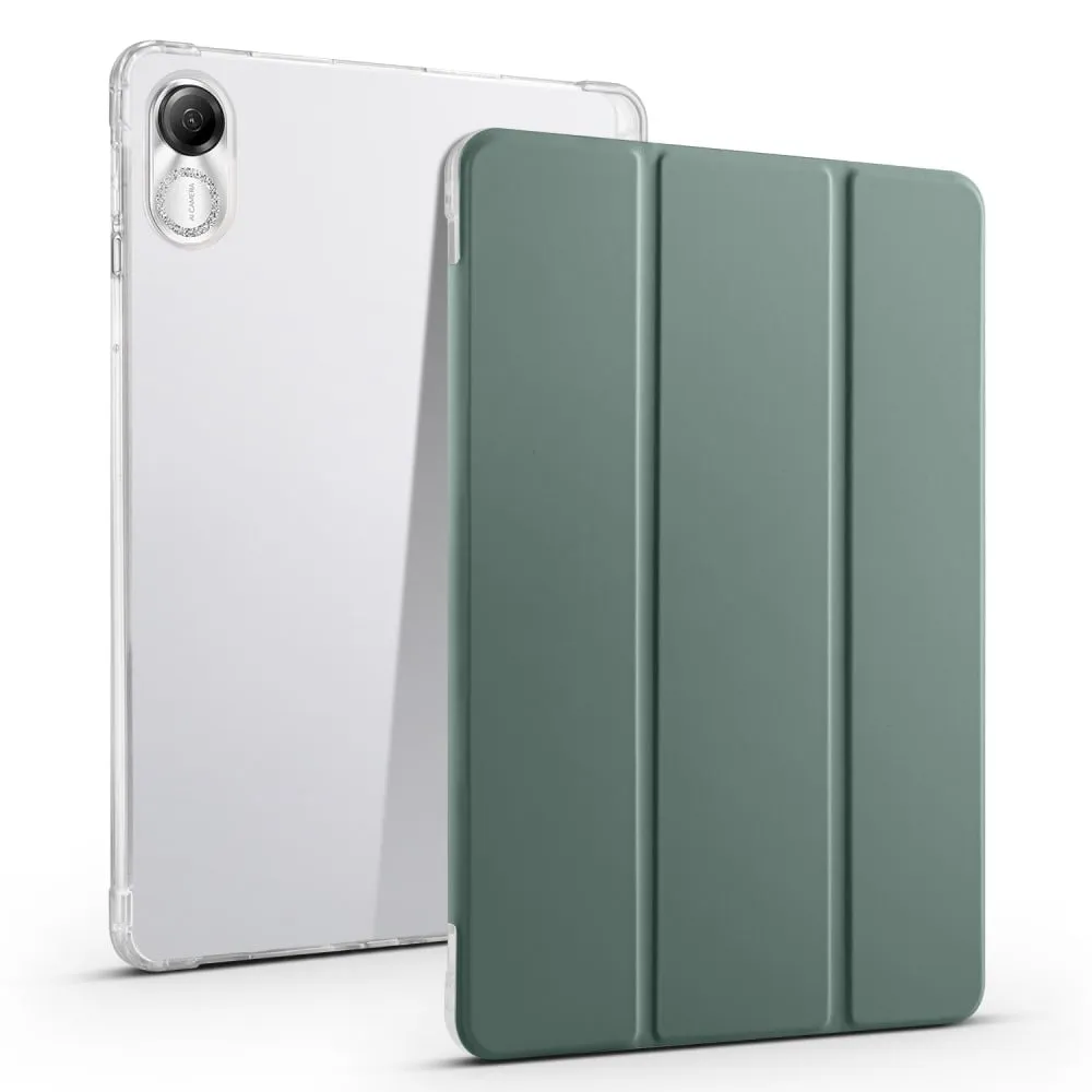 Honor Pad X8 Pro / Pad X9 Trifold stativ nettbrettveske pennspor vegansk lær gjennomsiktig fleksibelt bakdeksel - Midnattsgrønn
