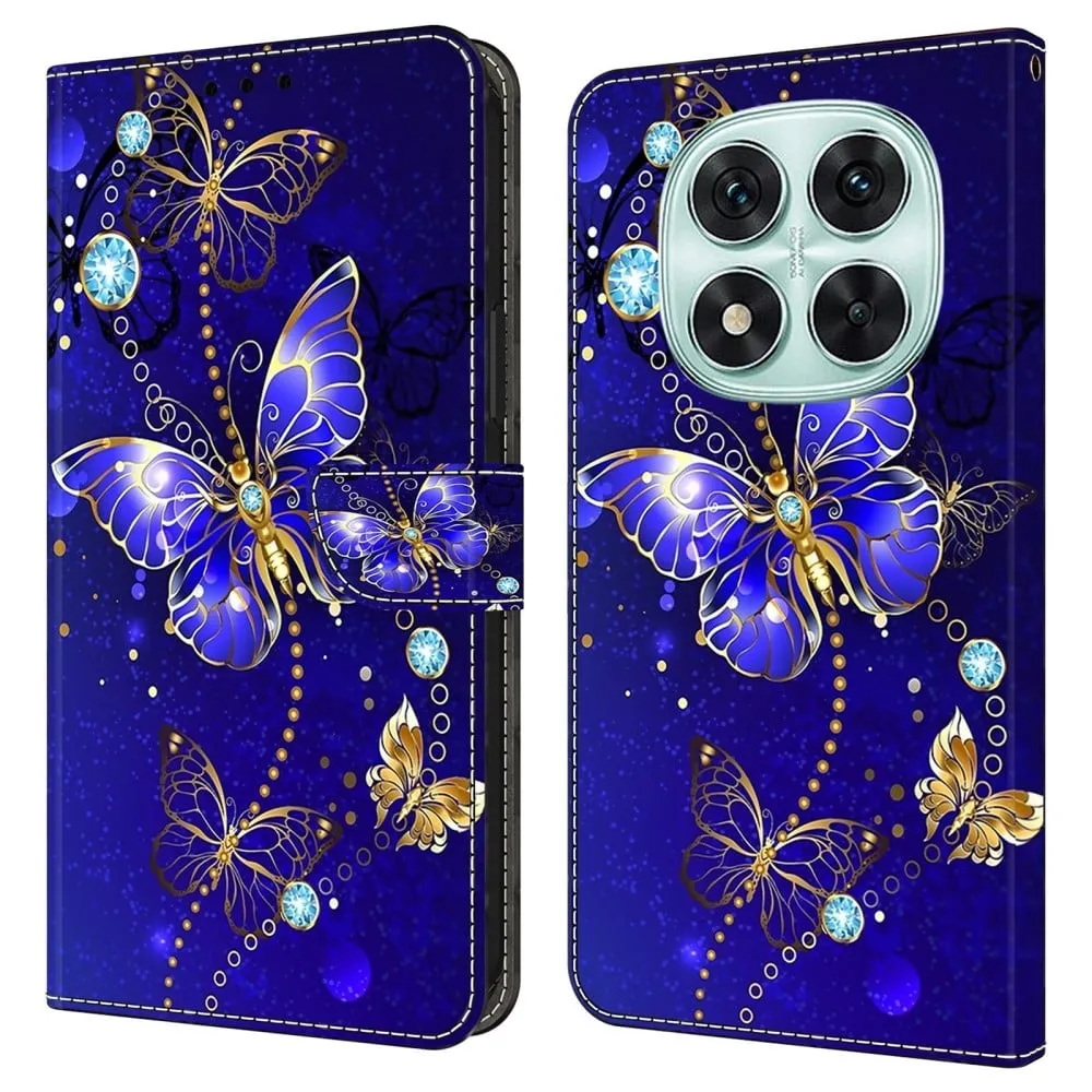 Xiaomi Redmi Note 14 Pro 5G Etui 3D-mønster Vegansk lær lommebok telefondeksel med stativ - Diamant Sommerfugl