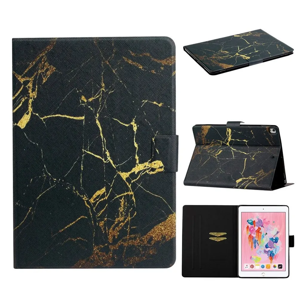 iPad 10.2 (2019) stilig mønster lær flip etui - Gull Marble