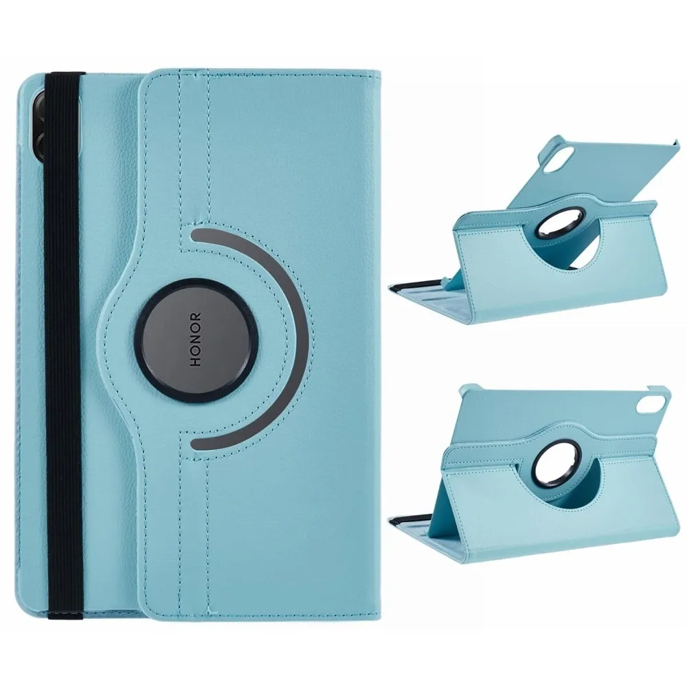 Honor Pad X8a / Pad X9 Case Rotating Stand Vegan Leather Bump Resistant Tablet Cover with Elastic Band - Baby Blue