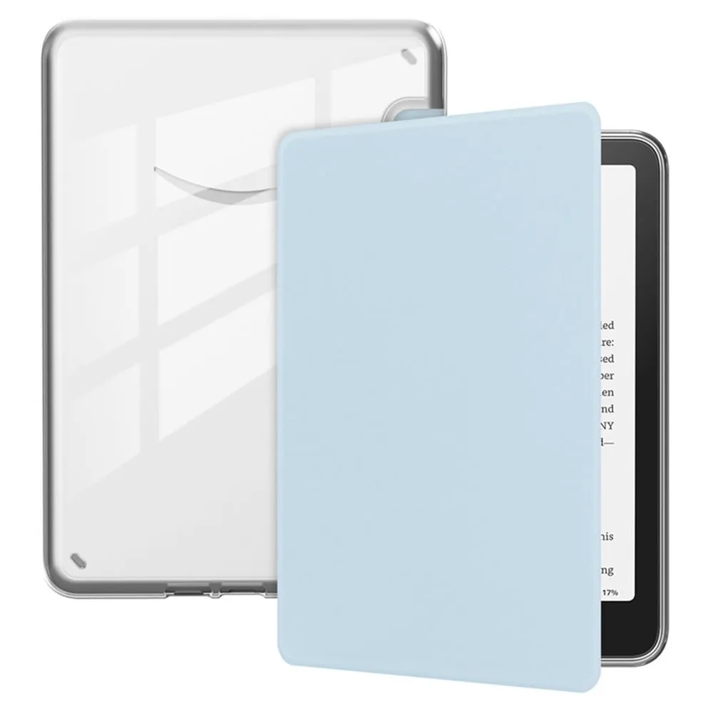 Amazon Kindle 6" (2024) / (2022) Etui Anti Drop Vegansk lær og fleksibelt og akrylt klart beskyttelsesdeksel - Babyblå