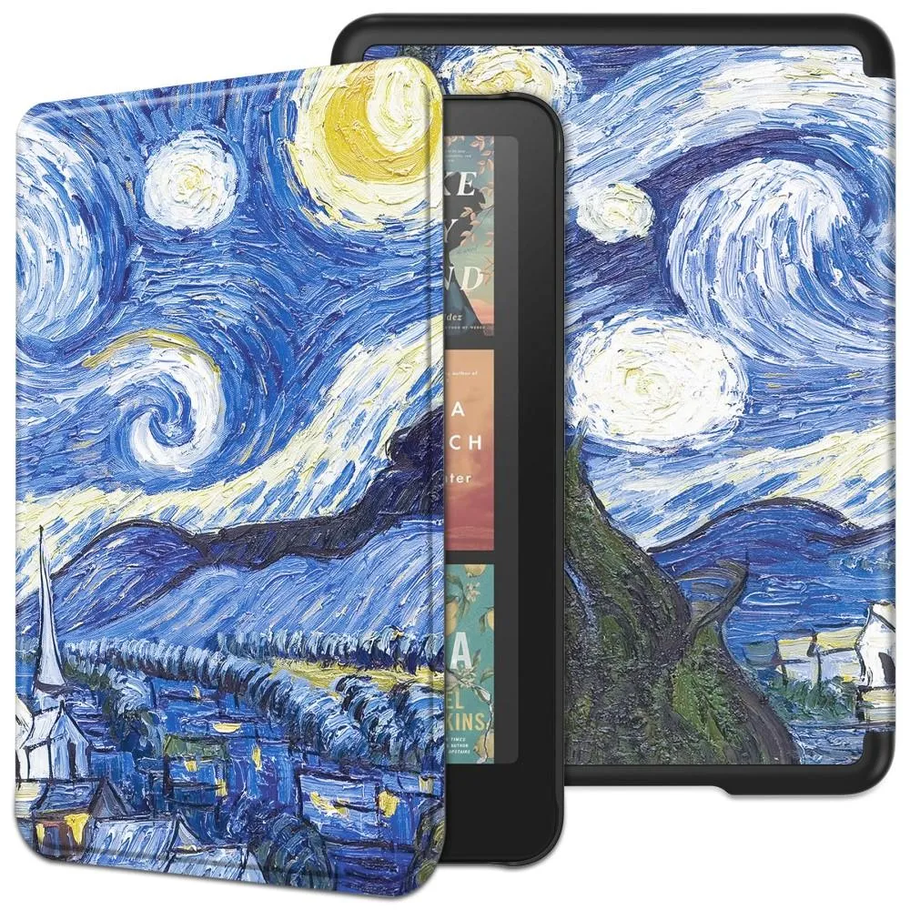 Amazon Kindle Paperwhite (2024) Case Pattern Print Vegan Leather E-Reader Cover - Starry Sky