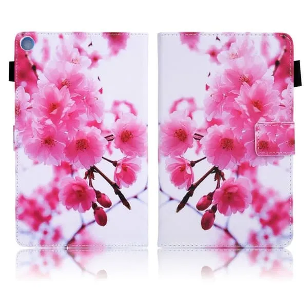 Samsung Galaxy Tab A 8.0 (2019) Elegant Mønstret Lær Flippetui - Plum Blossom