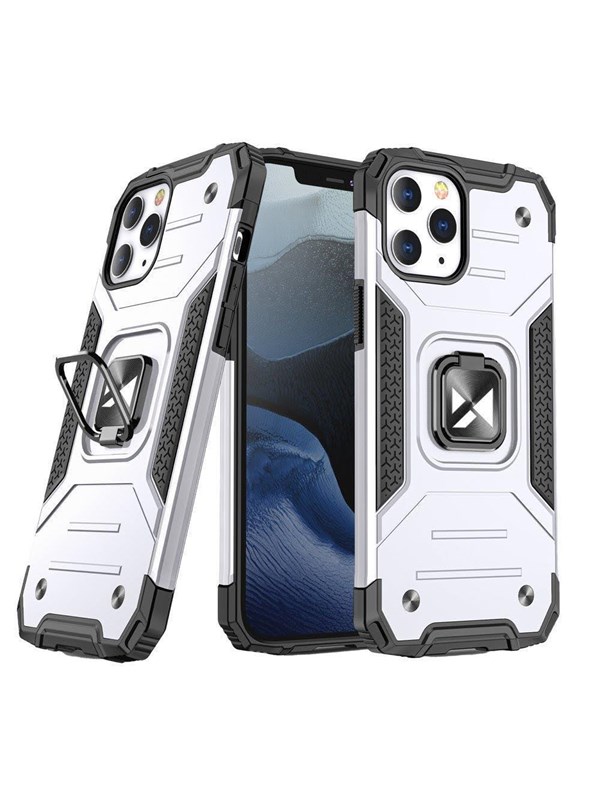 Wozinsky Ring Armor case for iPhone 14 Pro Max armored cover magnetic holder ring silver