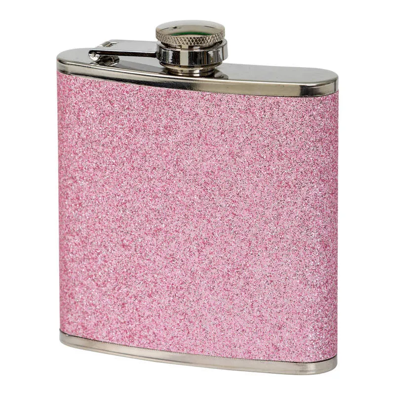 Flaske / Lommelærke Glitter Rosa - 18 cl