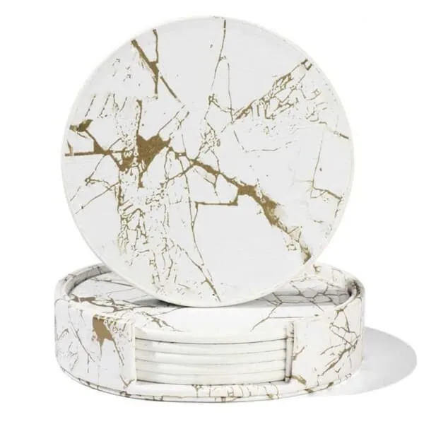 6-pack glass basing pu skinn gull marmor hvit