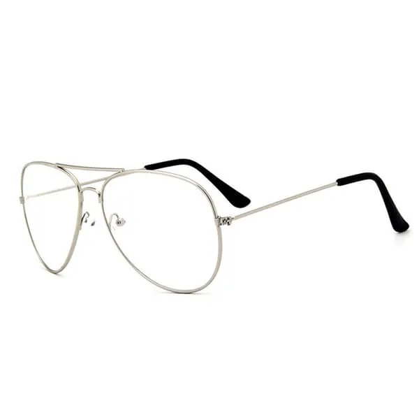 Retro pilot aviatorglass sølvklart glass uten styrke