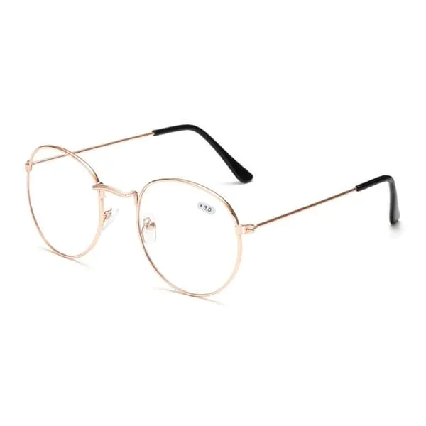 Retro runde lesebriller glassstyrke 3.0 gull