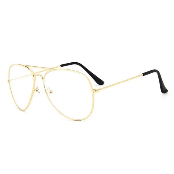 Retro pilot aviator briller gullklart glass uten styrke