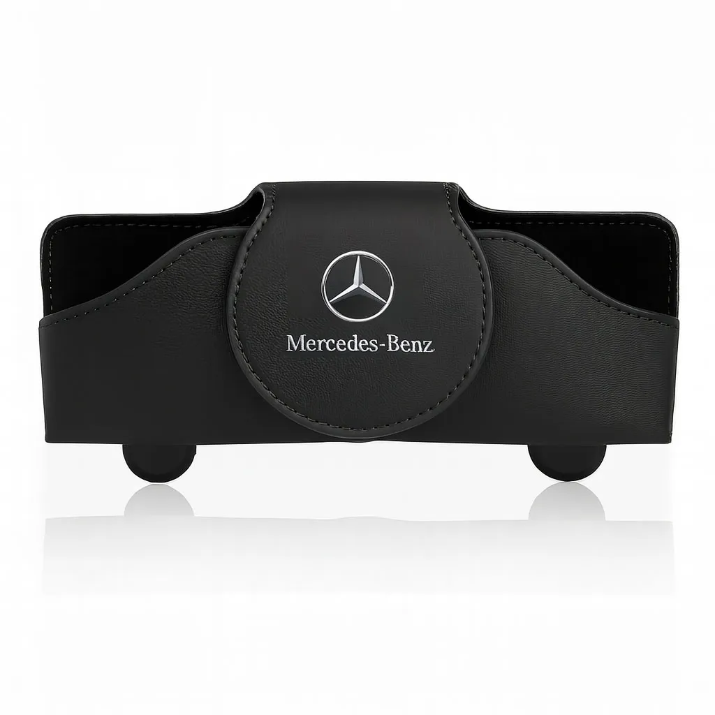 Solbrilleholder / Brilleklemme til Bil - PU-Lær med Magnet og Logo - Mercedes-Benz