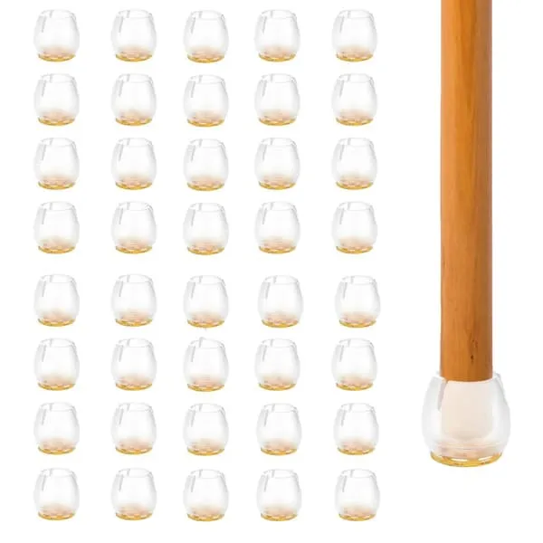Sett med 40 stk Stolbeinslokk Bordbeinslokk i Transparent - Brun farge for 12-16 mm brede stolbein - For å beskytte gulv og møbeloverflater