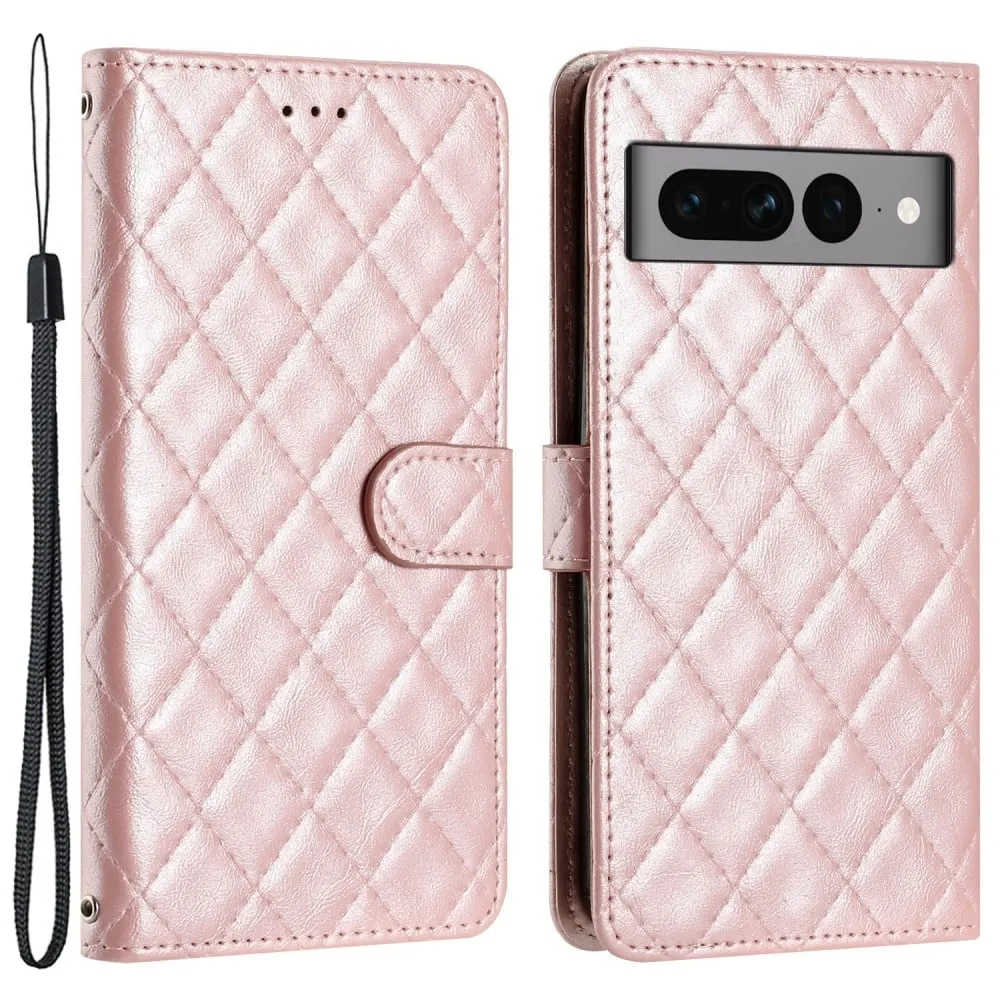 Funksjonelt rombe lommebokdeksel for Google Pixel 7 Pro - Rosa