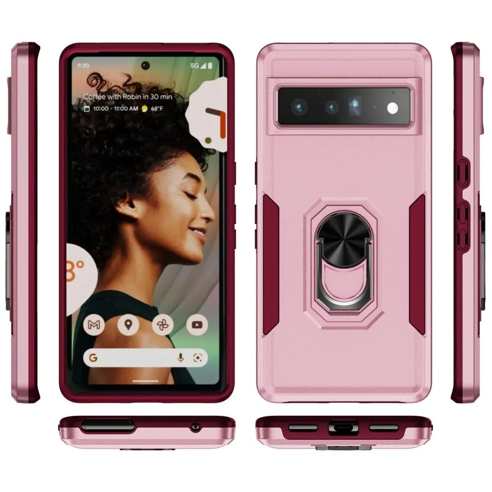 Google Pixel 7 Pro Hybrid - deksel med fingerring og metallplate - rosa