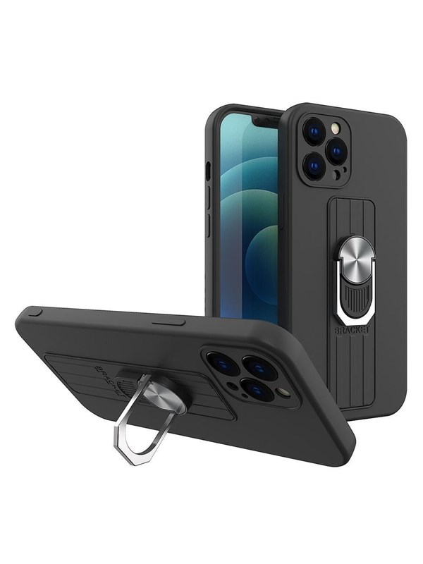 Hurtel Ring Case silicone Case with a Finger Grip and stand for Samsung Galaxy A73 Black