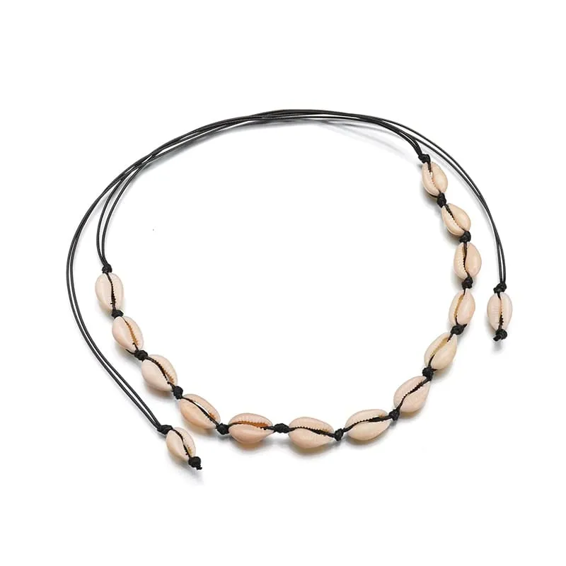 Choker Halskjede med hvite Skjell - Svart