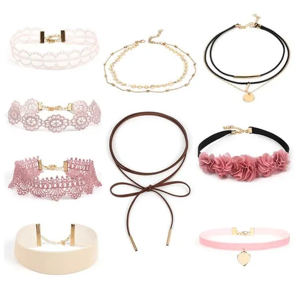 9-pack trendy choker halskjede blonder