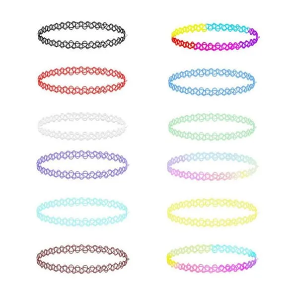 12-pack trendy fargerik choker halskjede strekk blonder blonder