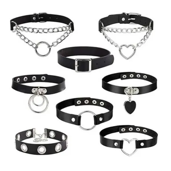 8-pack pu skinn choker halskjede skinn svart