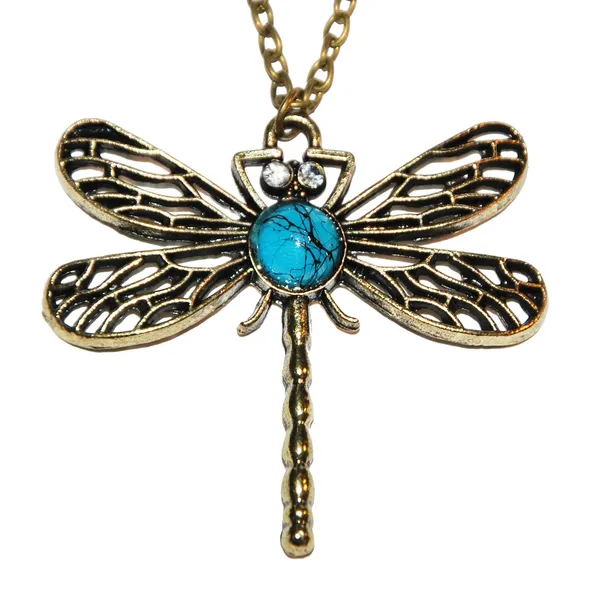 Halskjede Dragonfly turkis stein vintage mote retro