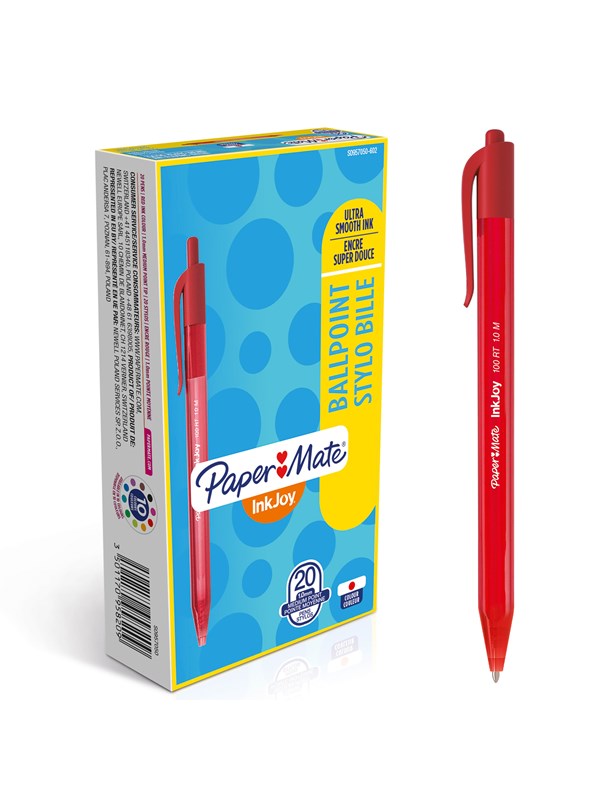 Paper Mate InkJoy 100RT Retractable Ballpoint Pens | Medium Point (1.0mm) | Red | 20 Count