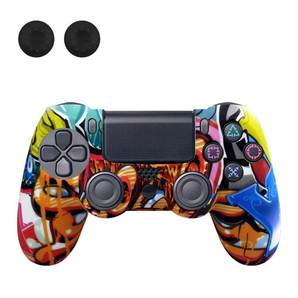DATA FROG Silikon deksel Sony PlayStation 4 Pro / PS4 Slim / Playstation 4 Game Controller Graffiti beskyttelsesveske - Blå Y