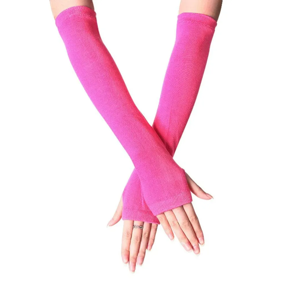 Armvarmere ensfargede, fingerløse og lange - Roserød mørk rosa [35cm]