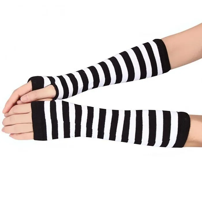 Armvarmere stripete, fingerløse og lange - Svart/hvit [35cm]