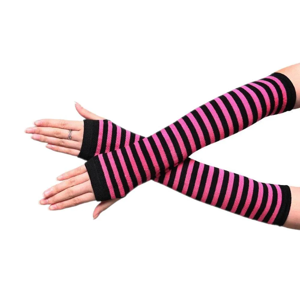 Armvarmere stripete, fingerløse og lange - Svart/mørk rosa [28 cm]