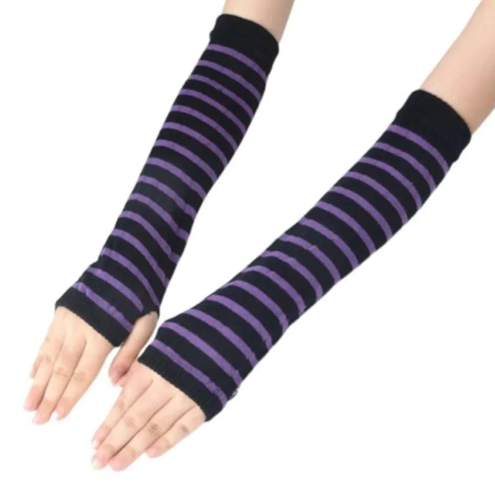 Armvarmere stripete, fingerløse og lange - Svart/lilla [32cm]