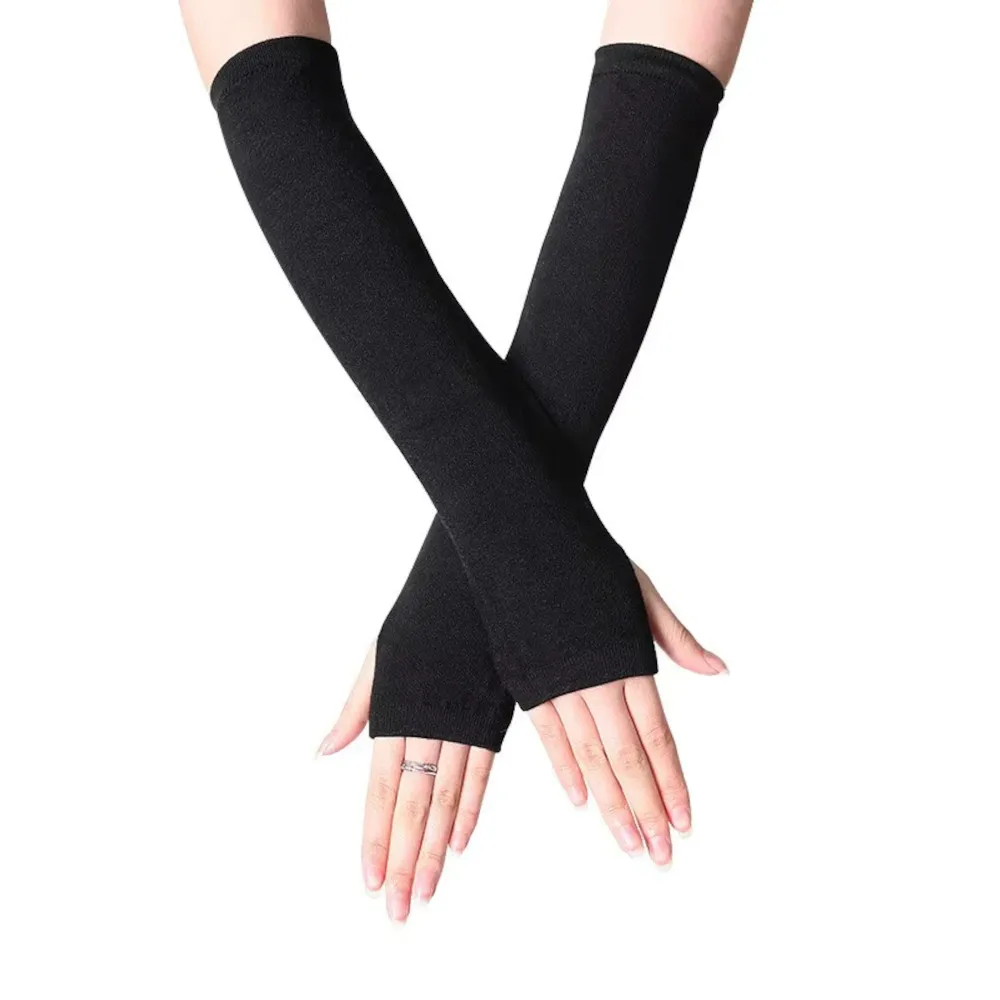 Armvarmere ensfargede, fingerløse og lange - Svart [35cm]