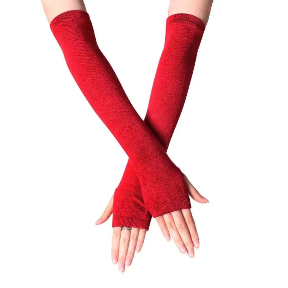 Armvarmere ensfargede, fingerløse og lange - Burgunder mørkerød [35cm]