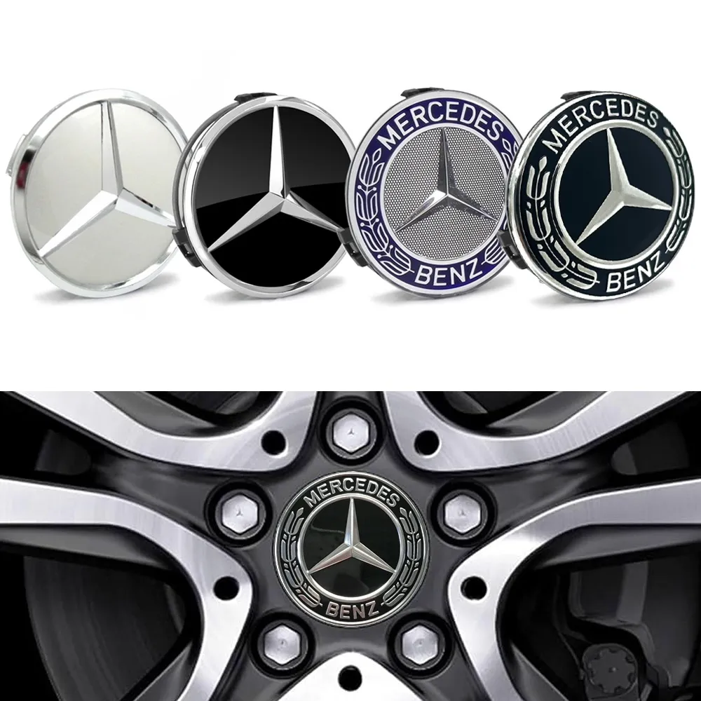 Mercedes-Benz Senterkopper / Hjulnav Bil Emblem - 4-pak - 75mm BENZ Svart