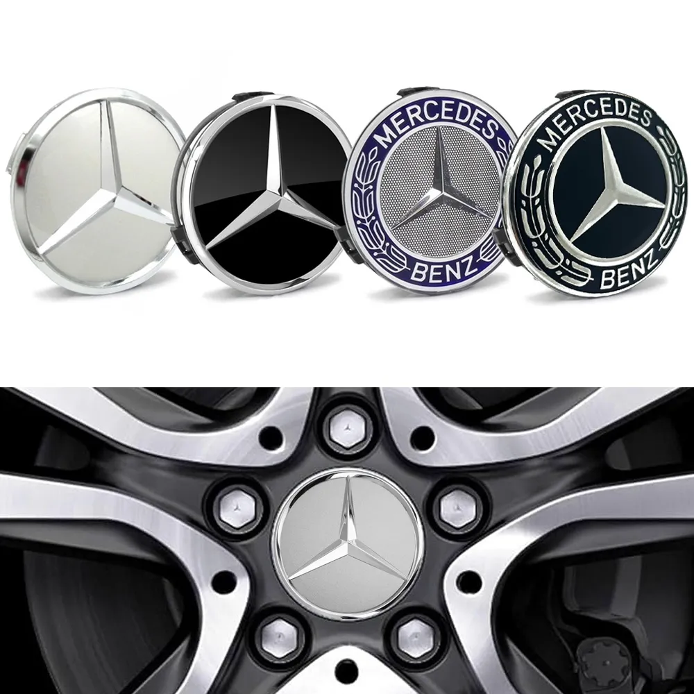 Mercedes-Benz Senterkopper / Hjulnav Bil Emblem - 4-pak - 75mm Silver