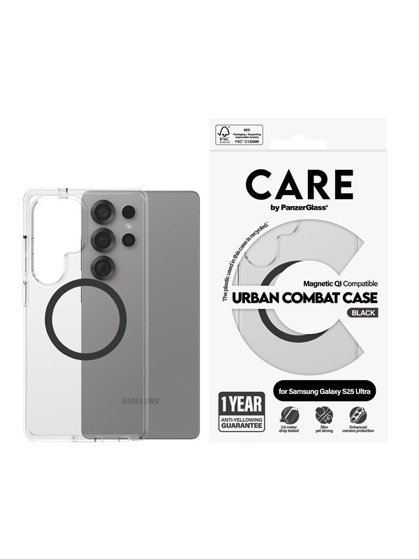 CARE by PanzerGlass Flagship Case Transparent Urban Combat w. Black QI Compatible Samsung Galaxy S25 Ultra