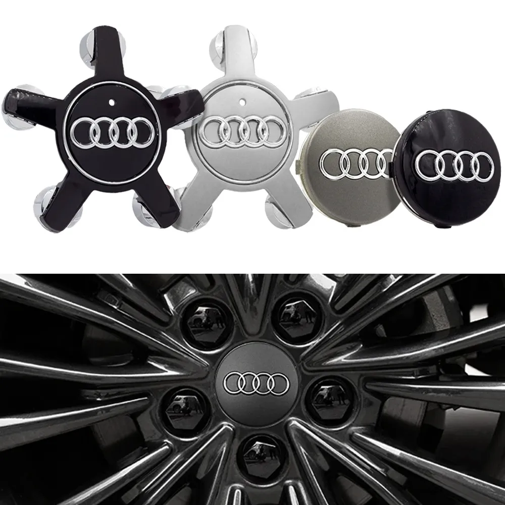 Audi Senterkopper / Hjulnav Bil Emblem - 4-pak - Svart 70 mm / 135 mm