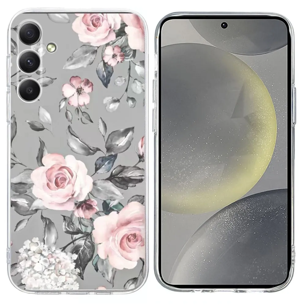 Vibe Samsung Galaxy S24 deksel - Blomster Med Grå Bakgrunn