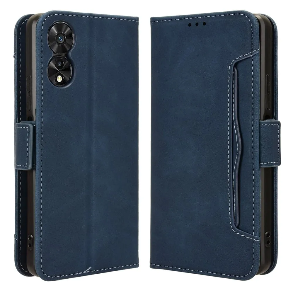 TCL 50 SE Case Vegan Leather Multiple Card Slots Shockproof Flip Phone Cover - Blue