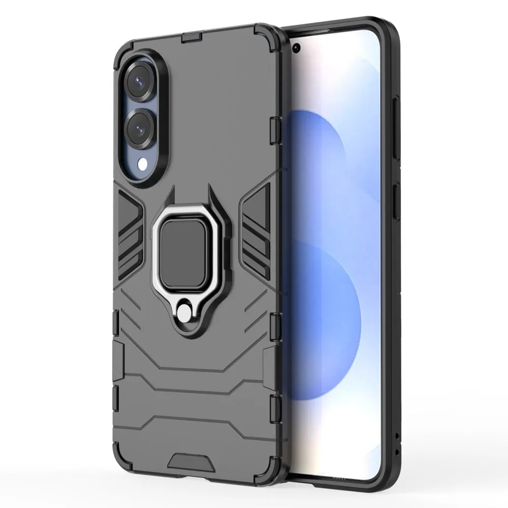 Samsung Galaxy S25 Edge-etui PC + fleksibelt beskyttende telefondeksel med ringstøtte - Svart