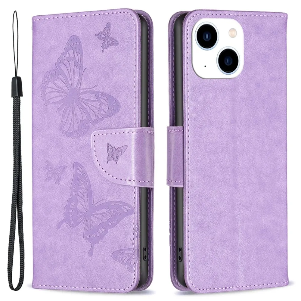 Butterfly iPhone 15 Flippetui - Lilla