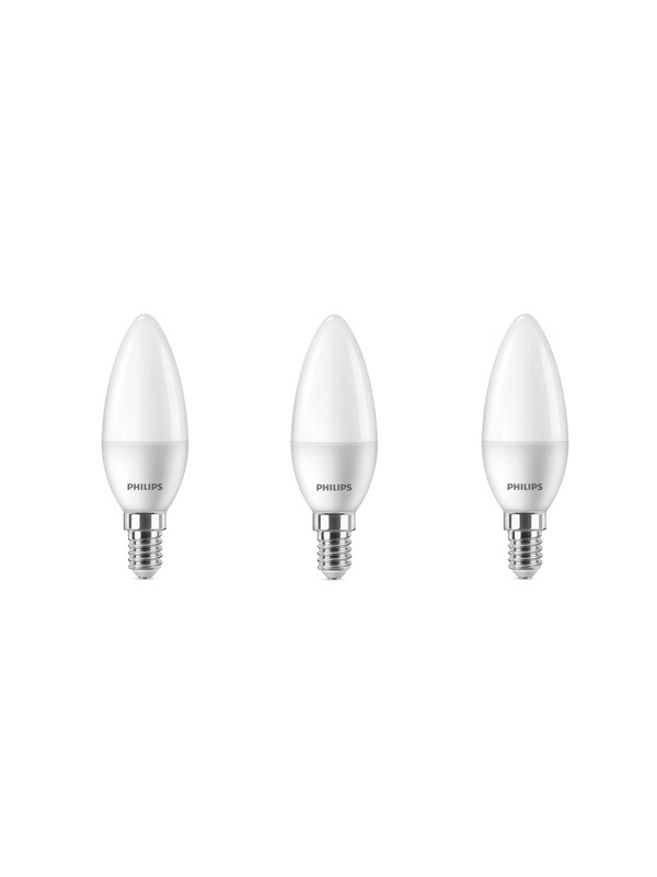 Philips LED-lyspære Candle 4.9W/827 (40W) Frosted 3-pack E14