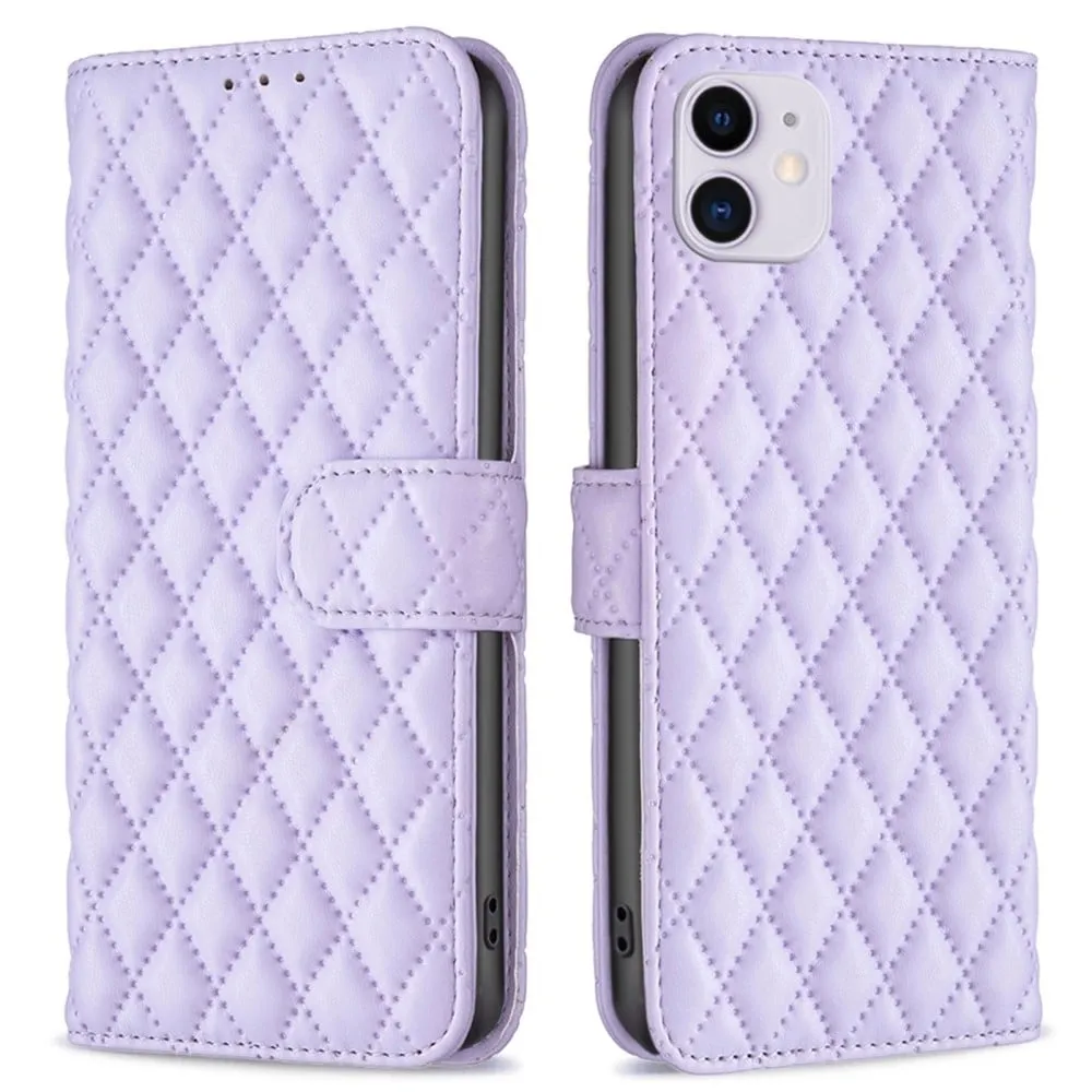 Rombemønster, matt flip-deksel for iPhone 11 - Lilla