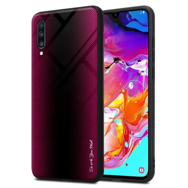 Deksel til Samsung Galaxy A70 / A70s Stripe optics Silikondeskel laget av TPU-silikon og bakside av herdet glass