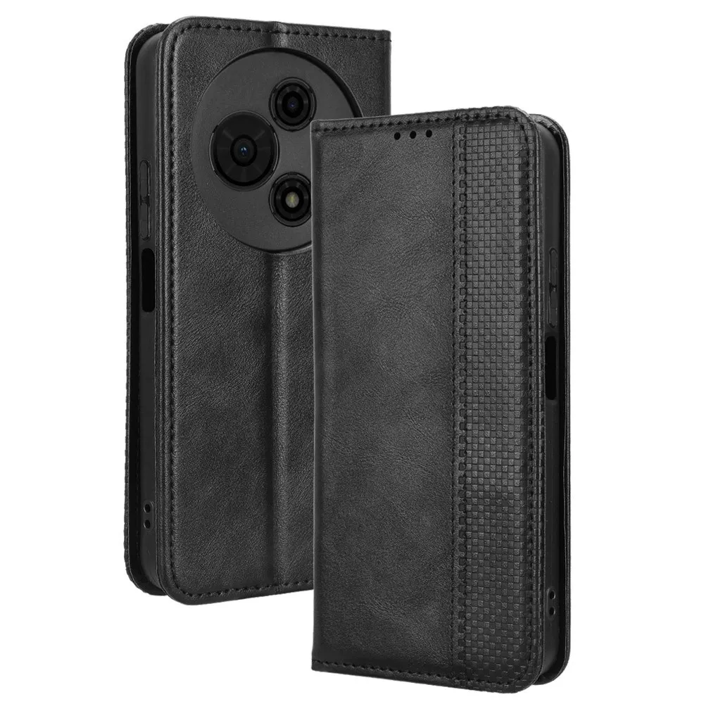 For TCL 605 4G / 60 SE Etui Lommebok Stativ Retro Tekstur Mobildeksel - Svart